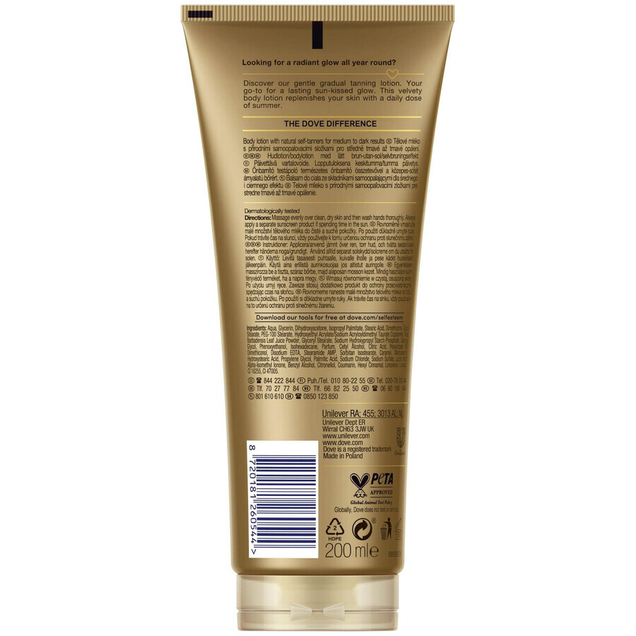 Dove Derma Spa Summer Revived Lotion pour le corps de couleur foncée 200 ml
