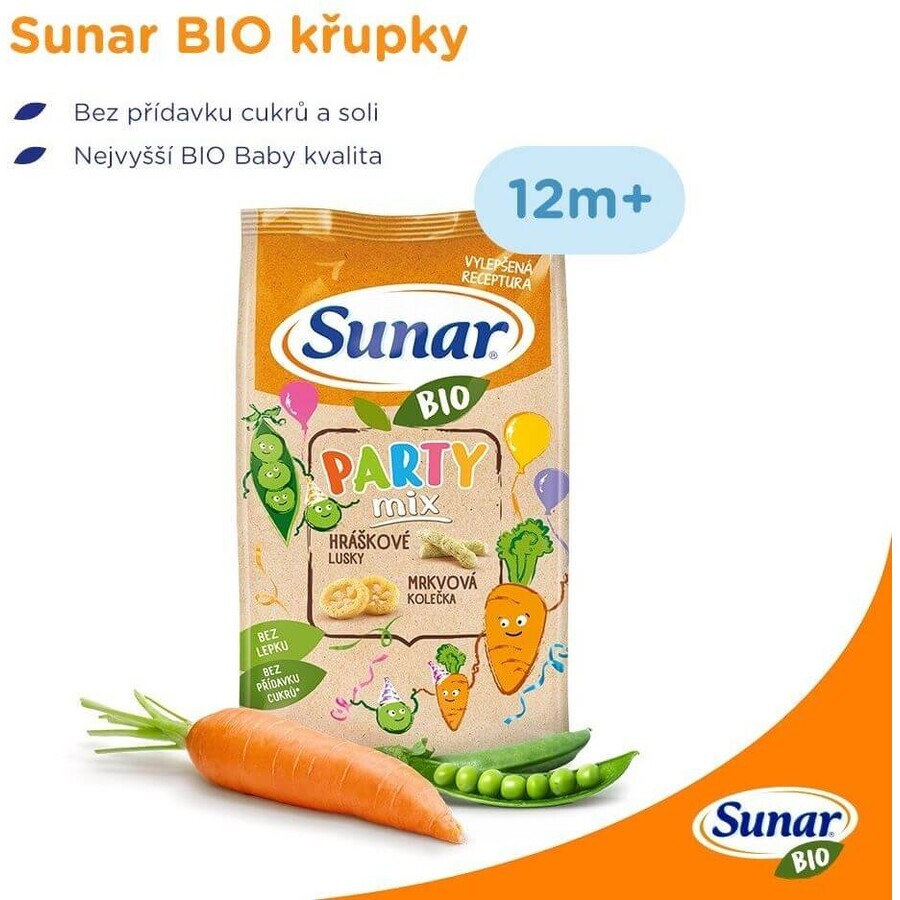 Sunar BIO Party mix, chipsuri pentru copii cu mazăre și morcov 45 g