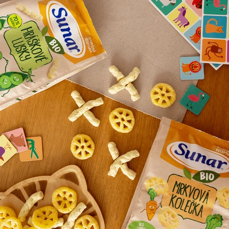 Sunar BIO Party mix, chips voor kinderen met erwten en wortel 45 g
