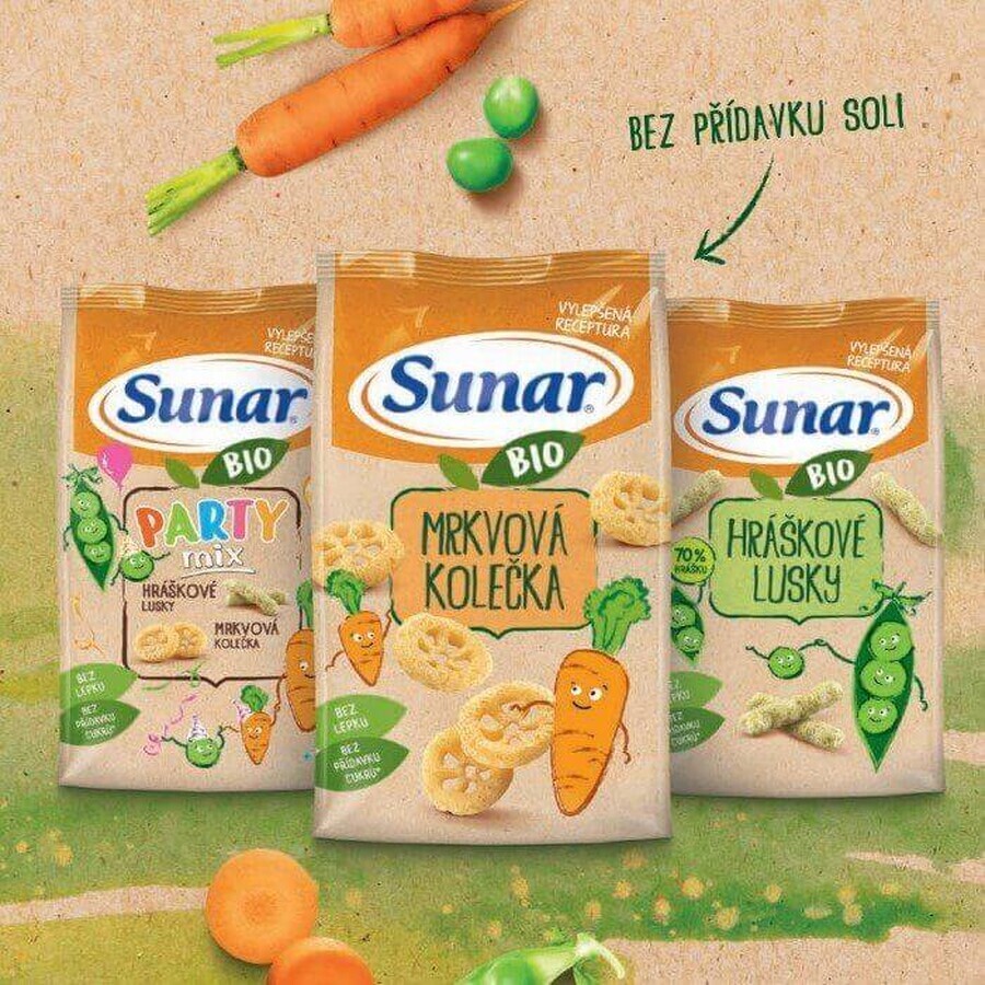 Sunar BIO Party mix, chipsuri pentru copii cu mazăre și morcov 45 g