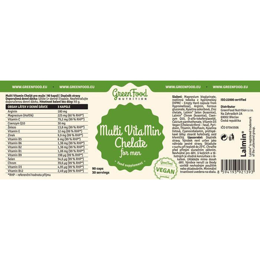 GreenFood Nutrition GreenFood Multi VitaMin Chelaat voor mannen 90 capsules