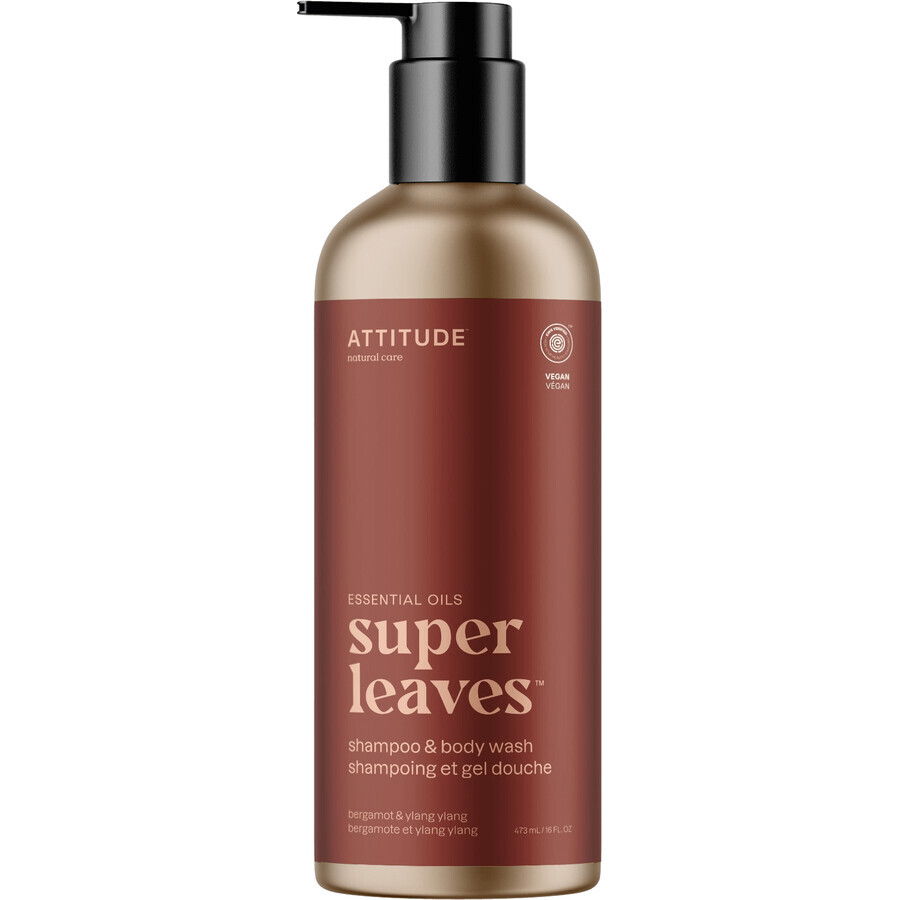 Attitude Natural Shampoo and Body Soap (2 in 1) Super Leaves Essentials - Bergamot & Ylang Ylang 473 ml