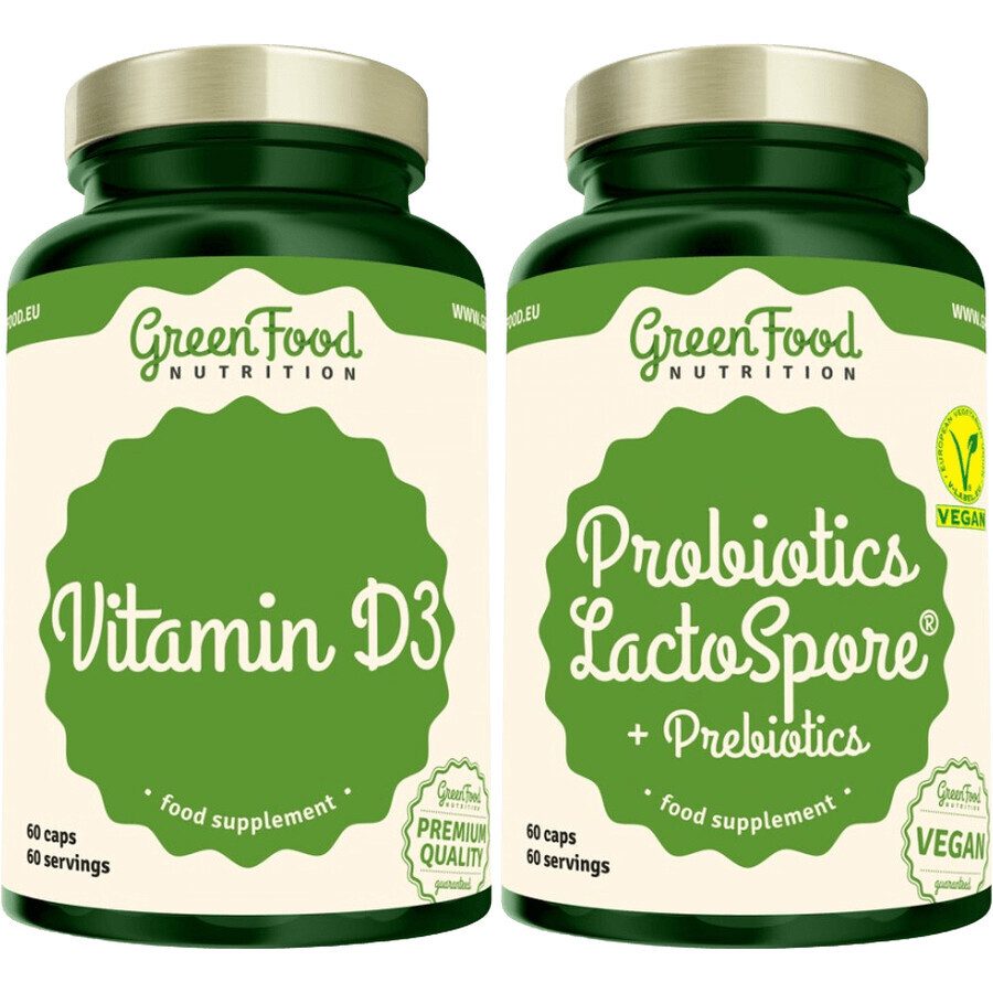 GreenFood Nutrition Probiotic Lactospore® Probiotika + Präbiotika + Vitamin D3 2 x 60 Kapseln