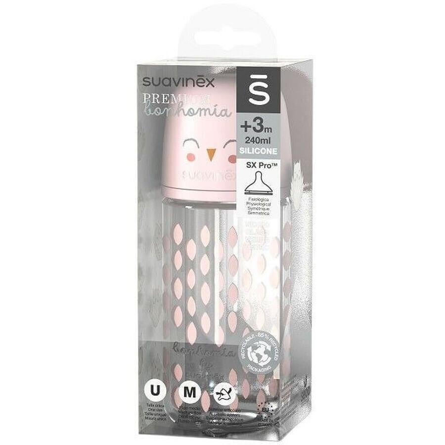 Suavinex Bonhomia Sticlă de sticlă fiziologică SX PRO +3 MF - roz 240ml