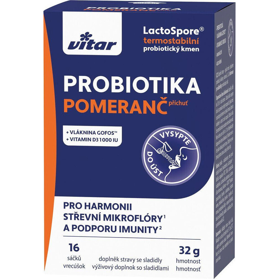 Vitar Probiotic + vezels + vit.C, D 16 sachets