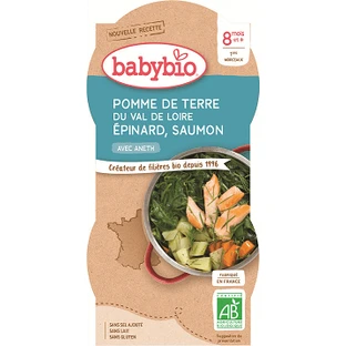Menu Babybio pommes de terre et épinards au saumon et riz 2 x 200 g