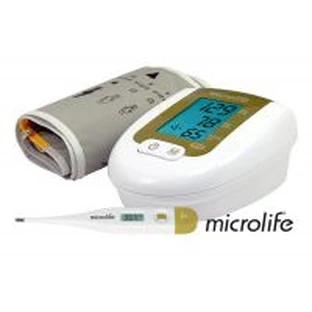 Microlife BP 3AG1 automatisches digitales Druckmessgerät in Gold mit Schulteradapter + Thermometer MT 3001