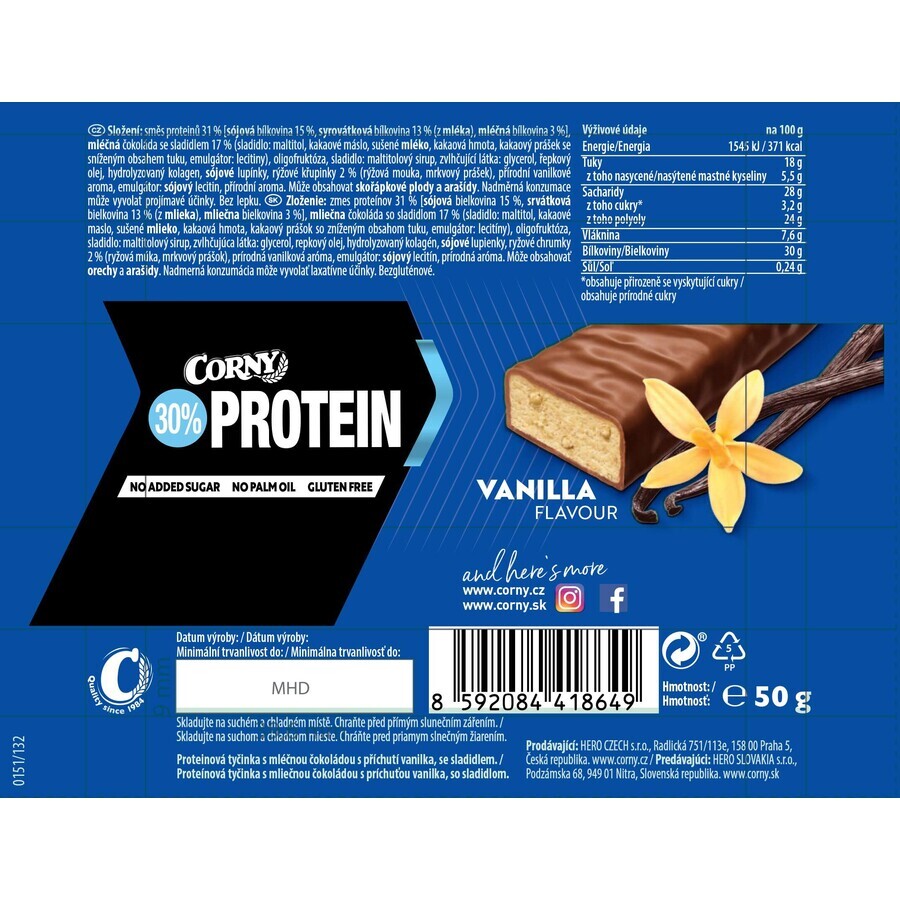 Corny Protein 30% baton proteic vanilie 50 g