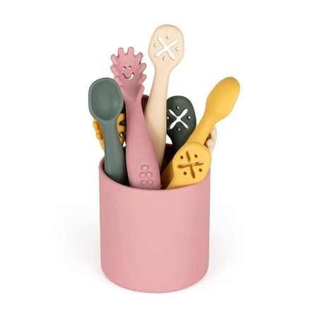 Petite&Mars Set siliconen oefenlepels Take&Match Dusty Rose 6m+ 3 stuks