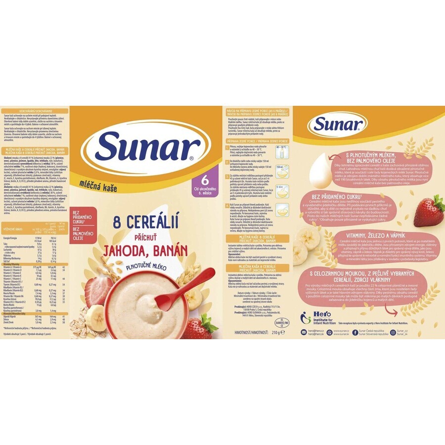 Sunar milk porridge with 8 cereals strawberries, banana 210 g