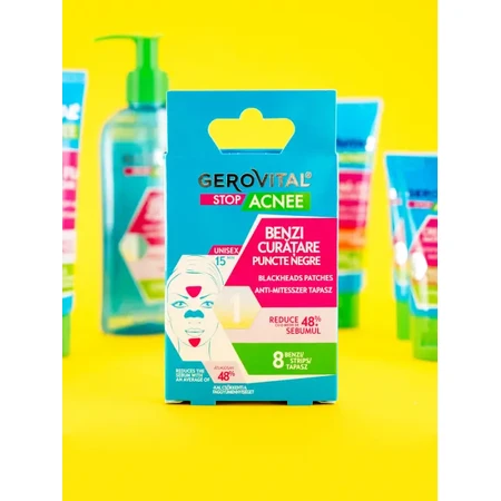 Gerovital Stop Acne Bandelettes de nettoyage des points noirs, 8 pièces, Farmec
