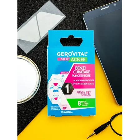 Gerovital Stop Acne Bandelettes de nettoyage des points noirs, 8 pièces, Farmec