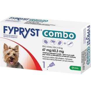 Fypryst Combo 67 mg/60 3 mg Fypryst Combo 67 mg/60 3 mg Honden 2-10 kg Oplossing voor huidinfuus voor kleine honden 1 st