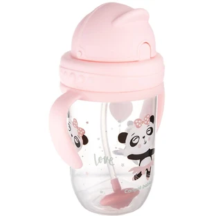 Canpol Bebés Vaso Pajita No-flow con peso 6m+ Animales exóticos rosa 270 ml