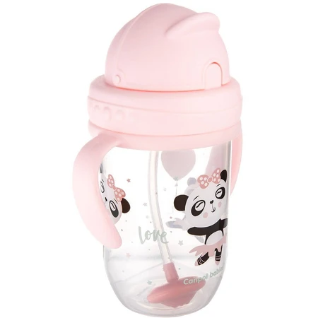 Canpol Bebés Vaso Pajita No-flow con peso 6m+ Animales exóticos rosa 270 ml