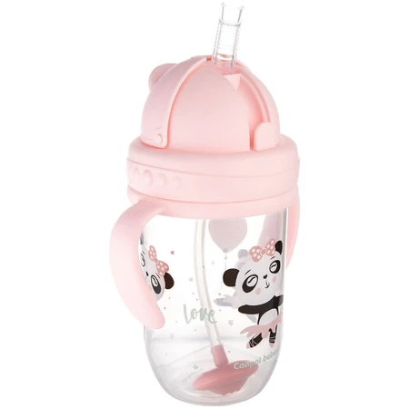 Canpol Bebés Vaso Pajita No-flow con peso 6m+ Animales exóticos rosa 270 ml