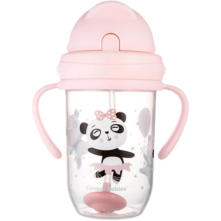 Canpol Bebés Vaso Pajita No-flow con peso 6m+ Animales exóticos rosa 270 ml