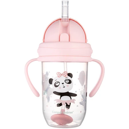 Canpol Bebés Vaso Pajita No-flow con peso 6m+ Animales exóticos rosa 270 ml