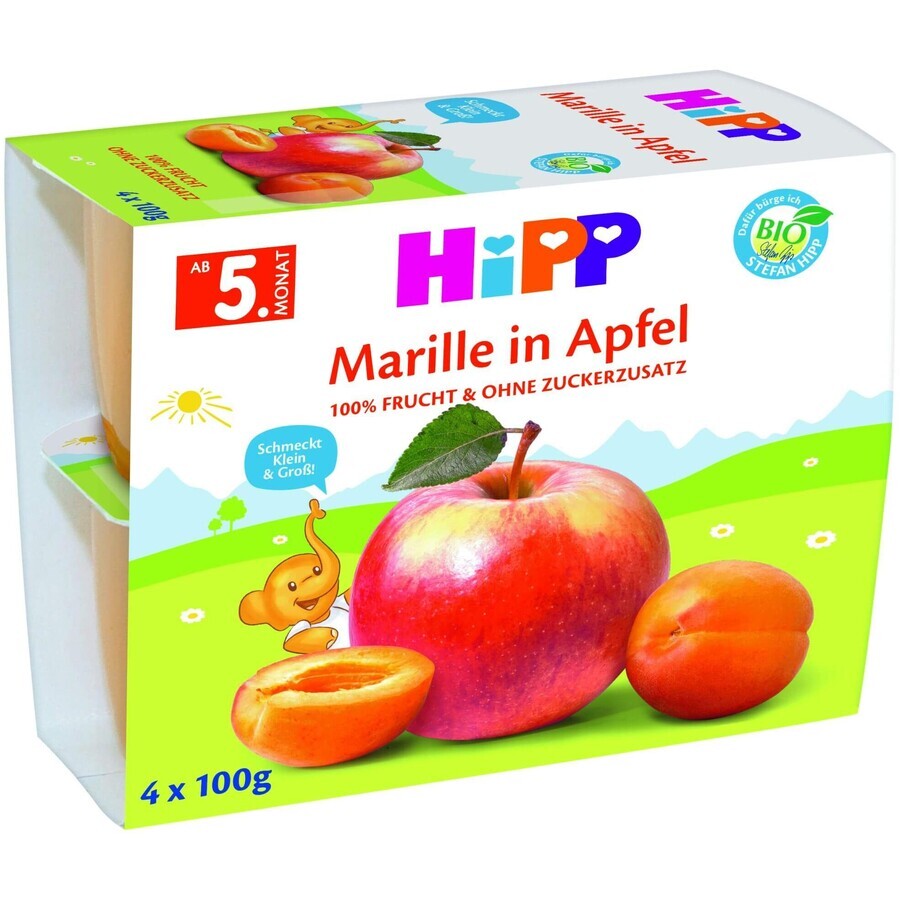 HiPP Manzanas ecológicas con albaricoques 4 x 100 g