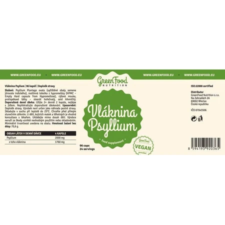 GreenFood Nutrition Fibre de Psyllium 96 gélules