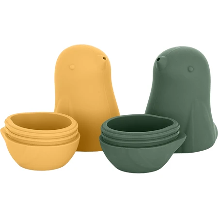 Petite&Mars Silicone bath toys - Love birds Ochre Green 6m+