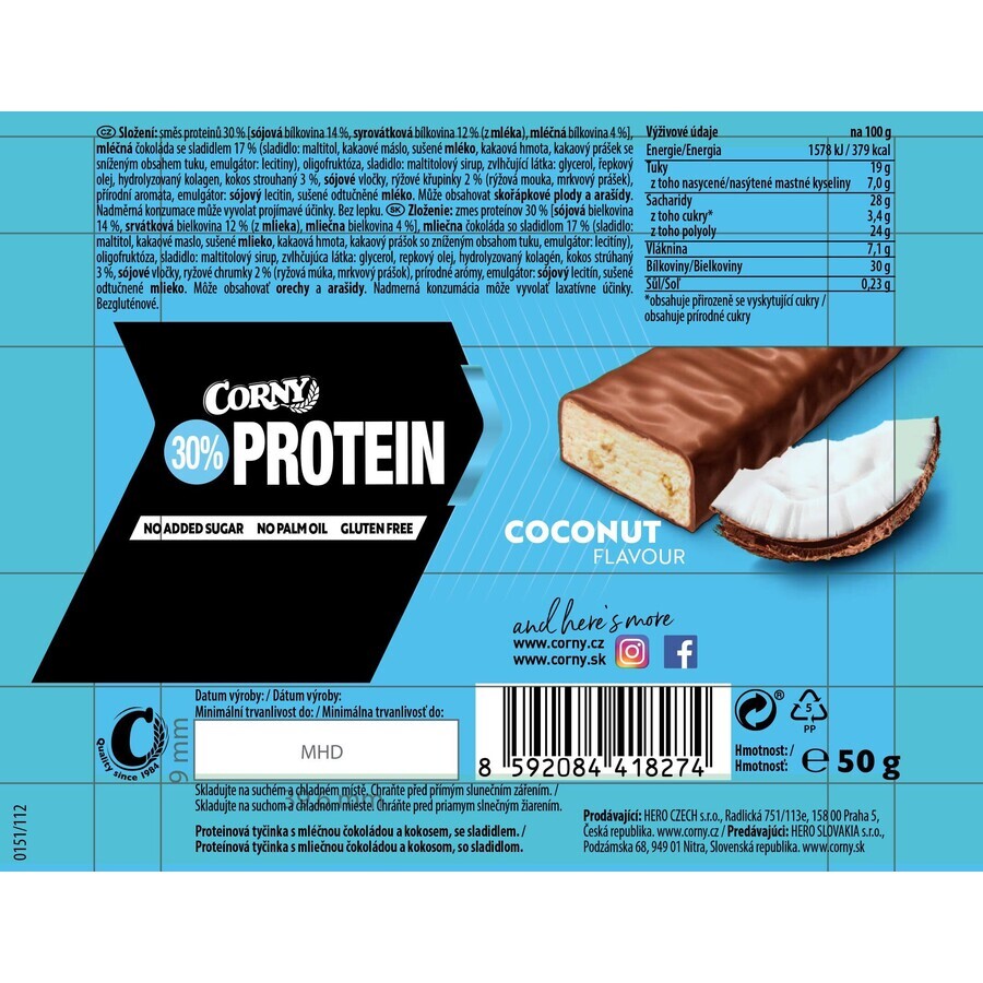 Corny Protein 30% bar de proteine nucă de cocos 50 g