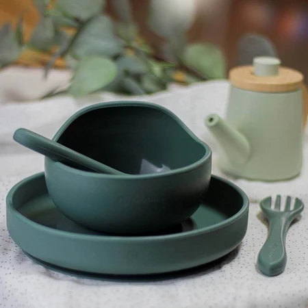 Petite&Mars Plato de silicona con ventosa TAKE&MATCH Misty Green 6m+ 400 ml