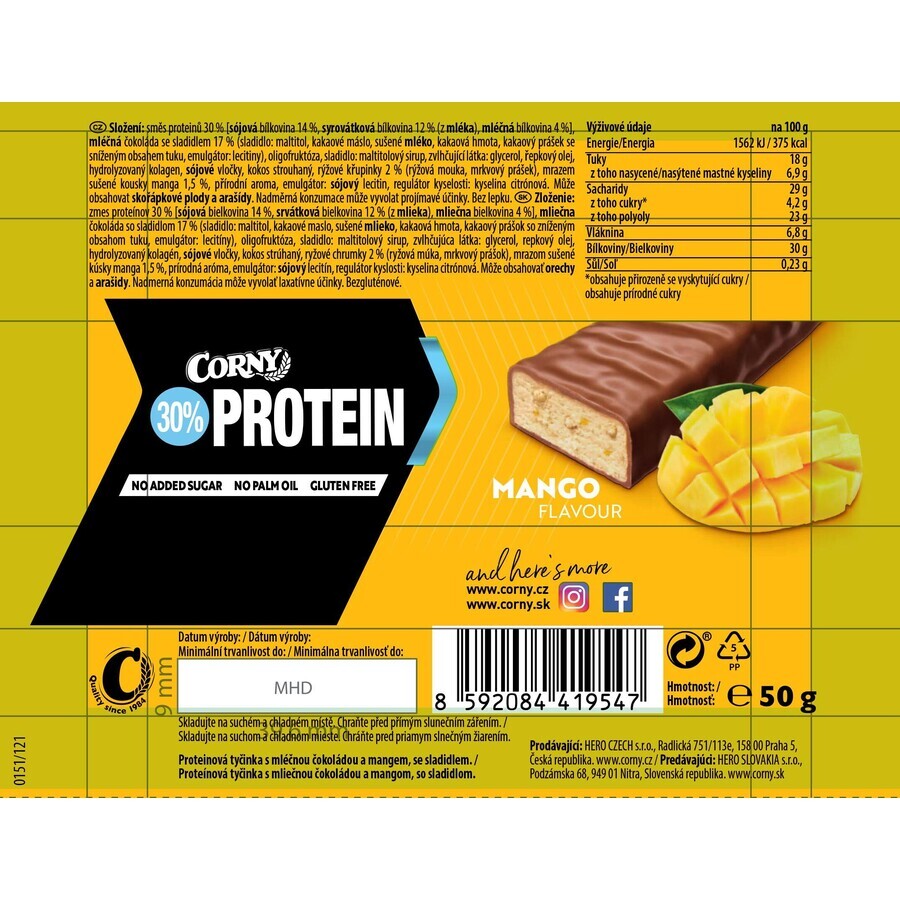 Barretta proteica Corny Protein 30% mango 50 g
