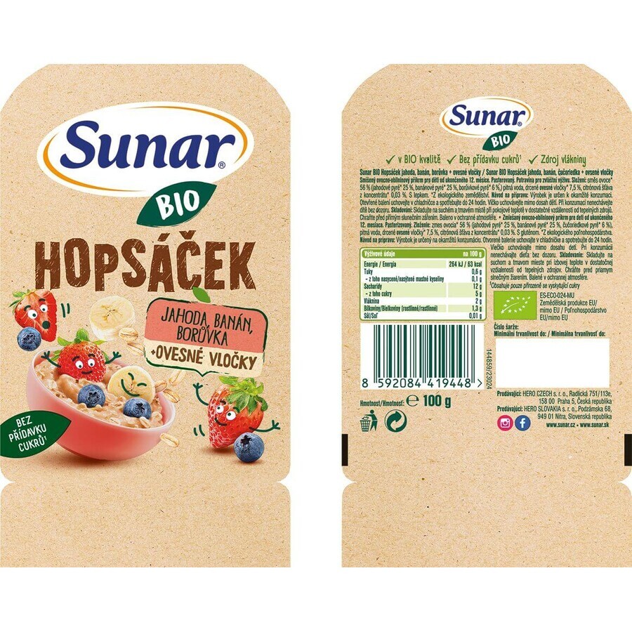 Sunar Organic fruit capsule Hopscotch strawberry, banana, blueberry and oatmeal 100 g