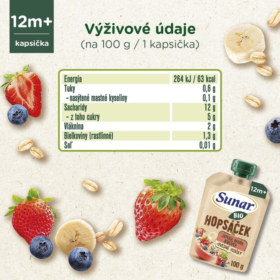 Sunar Organic fruit capsule Hopscotch strawberry, banana, blueberry and oatmeal 100 g