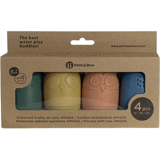 Petite&Mars Jouets de bain en silicone AMIGOS 6m+ 4 pièces