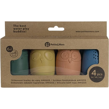 Petite&Mars Jouets de bain en silicone AMIGOS 6m+ 4 pièces