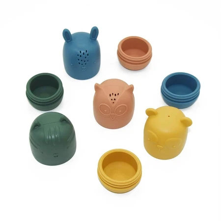 Petite&Mars Jouets de bain en silicone AMIGOS 6m+ 4 pièces