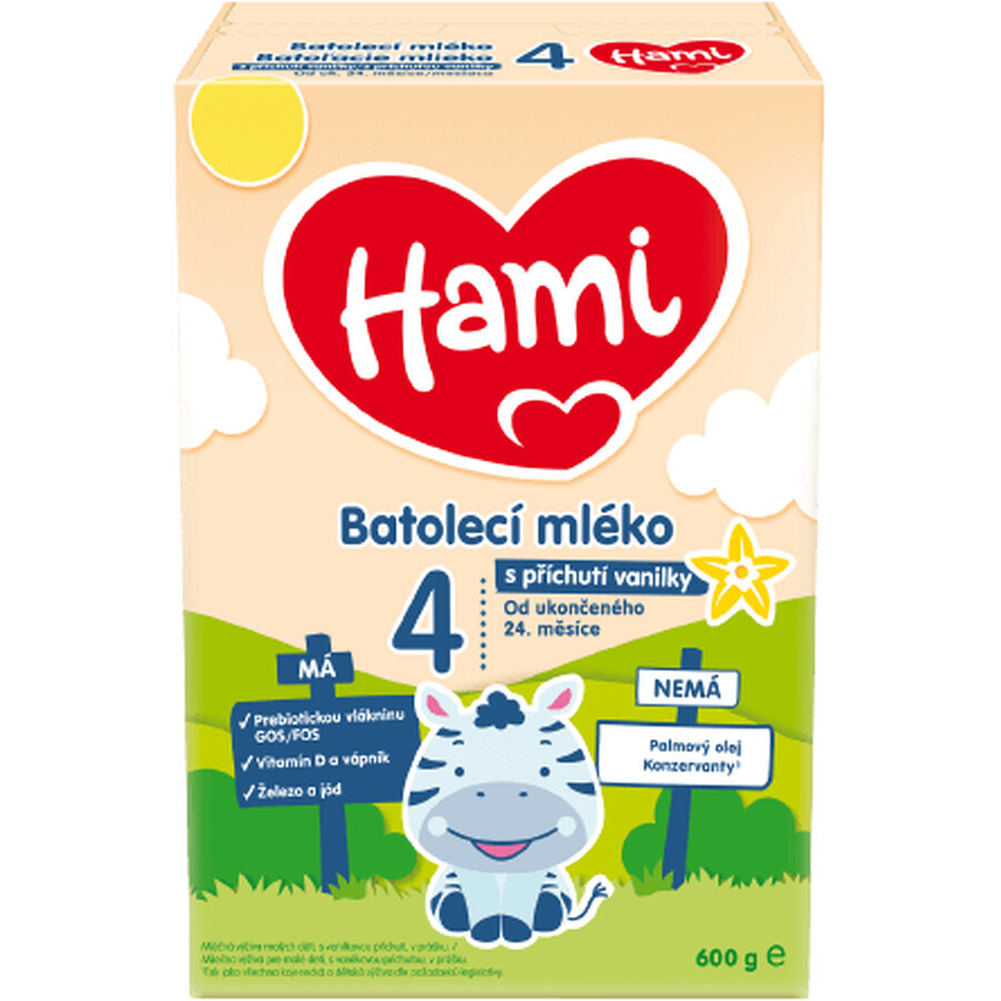 Hami 4 Leche para niños pequeños con sabor a vainilla procedente del Reino Unido. 24 meses 600 g