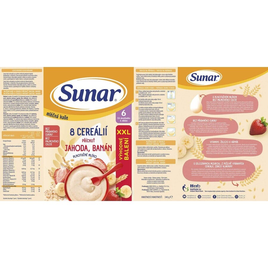 Sunar Gachas con 8 cereales fresas, plátano XXL 340 g