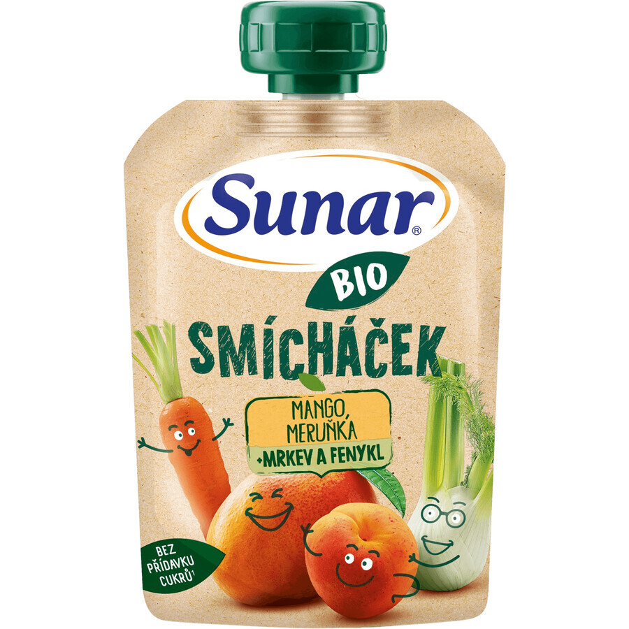 Sunar Bolsa de fruta ecológica de mango mixto, zanahoria, albaricoque e hinojo 100 g