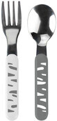 BabyOno Stainless steel spoon and fork gray and white 12m+ 2 pcs