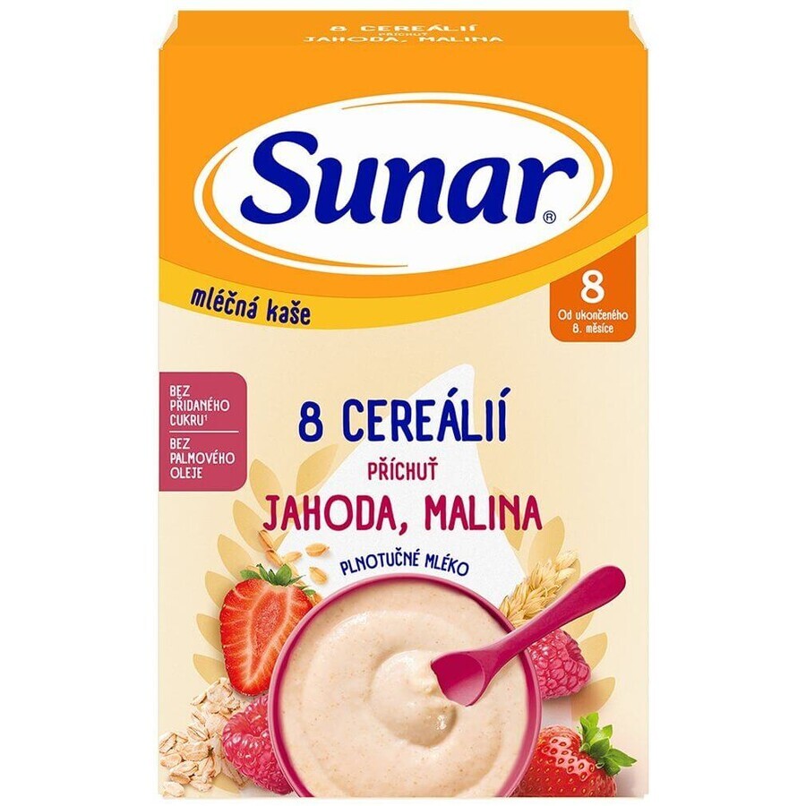 Sunar milk porridge with 8 cereals strawberries, raspberries 210 g