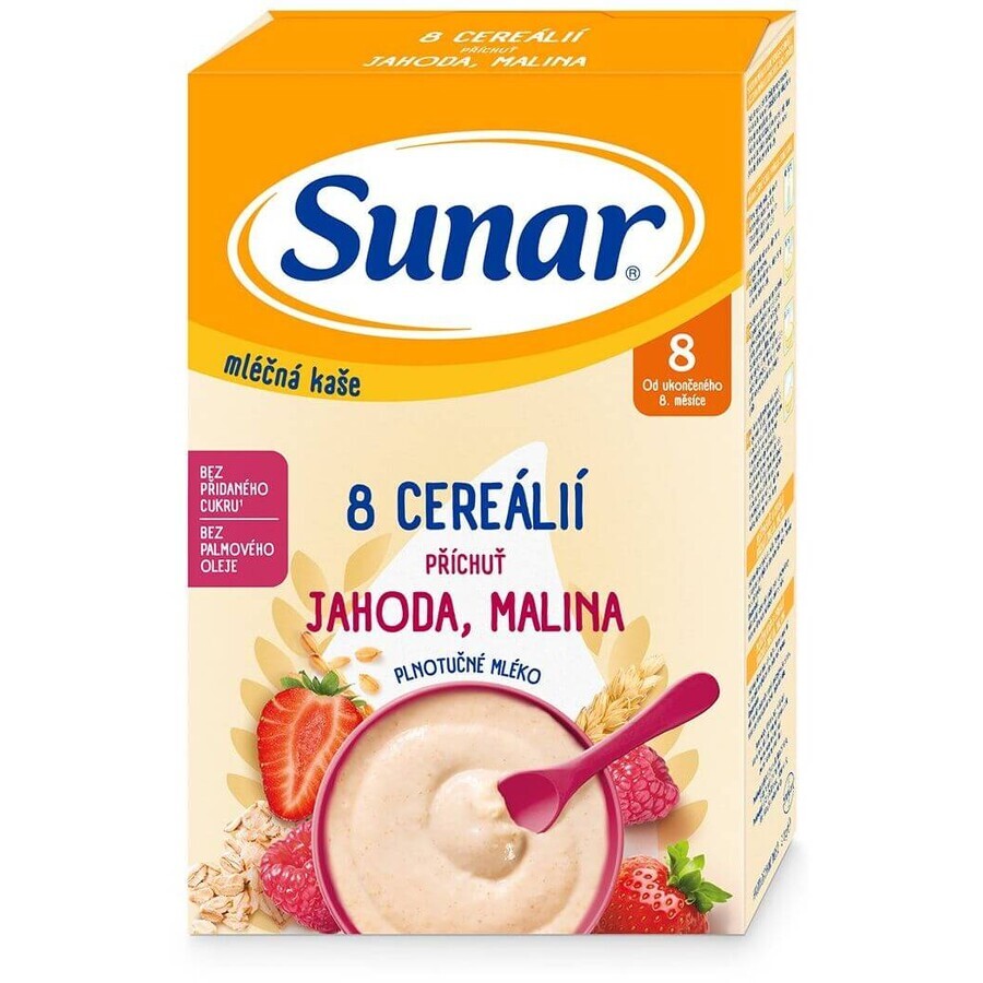 Sunar milk porridge with 8 cereals strawberries, raspberries 210 g