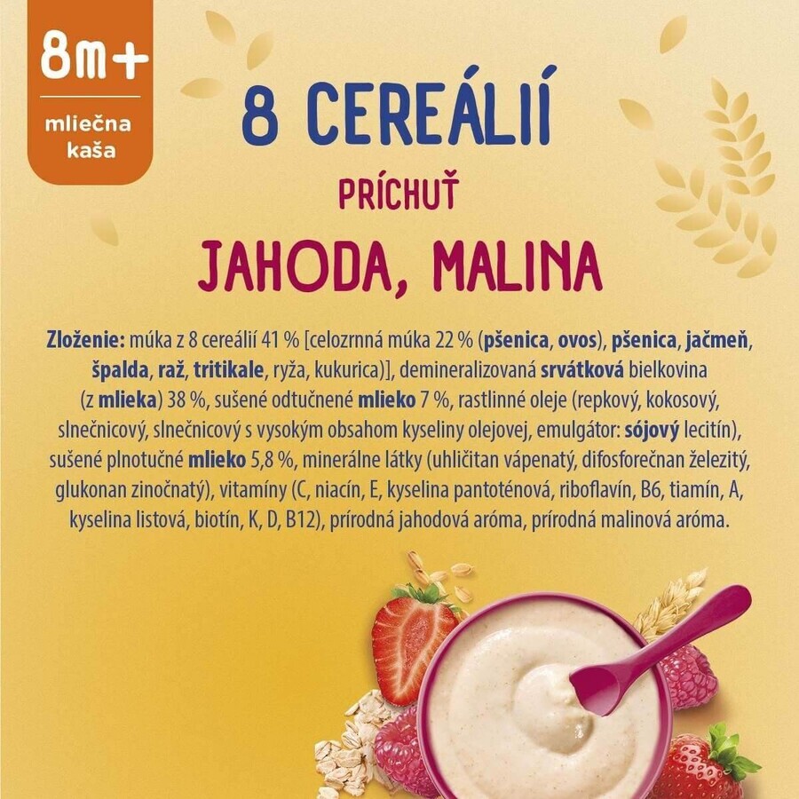 Sunar milk porridge with 8 cereals strawberries, raspberries 210 g