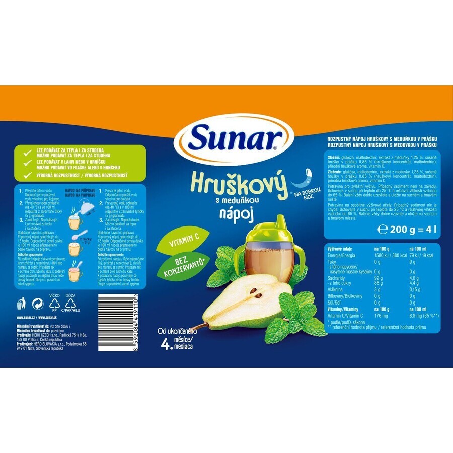 Sunar lösliches Birnengetränk mit Honig 200 g