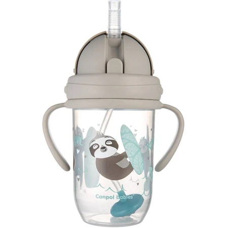 Canpol bebé Vaso sin pajita 6m+ Animales exóticos gris 270 ml