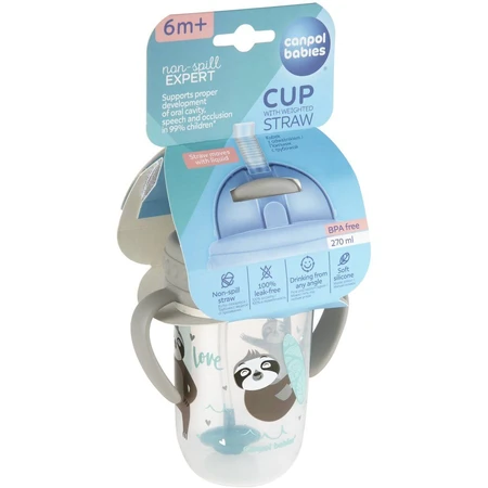 Canpol bebé Vaso sin pajita 6m+ Animales exóticos gris 270 ml