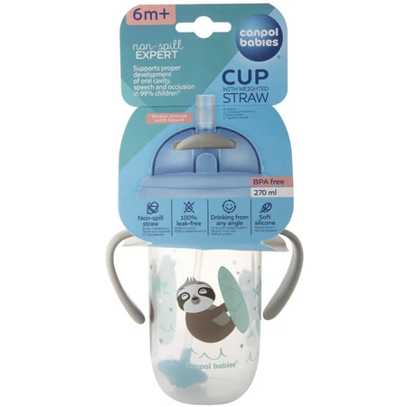 Canpol bebé Vaso sin pajita 6m+ Animales exóticos gris 270 ml