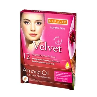 Tiras depilatorias para la cara con aceite de almendras Velvet, 12 piezas, Karaver