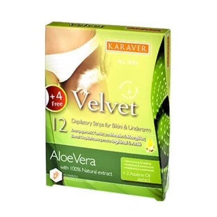Tiras depilatorias para la línea del bikini con aloe vera Velvet, 12 piezas, Karaver