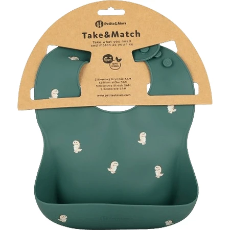 Petite&Mars Siliconen slabbetje Take&Match Green Dinos 6m+