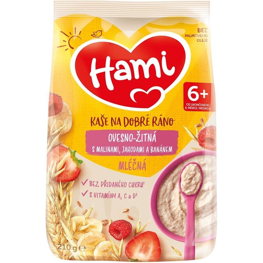 Gachas de avena con plátano, fresas y frambuesas 210 g