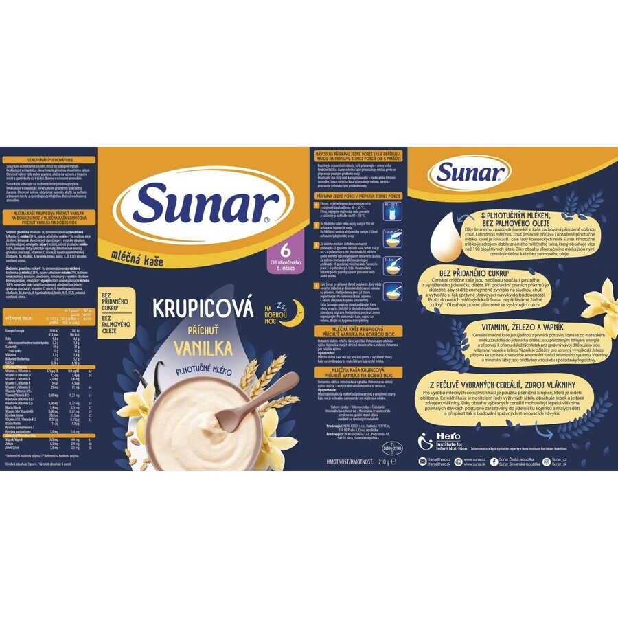 Sunar lapte terci de semolă pentru o vanilie de noapte bună 210 g