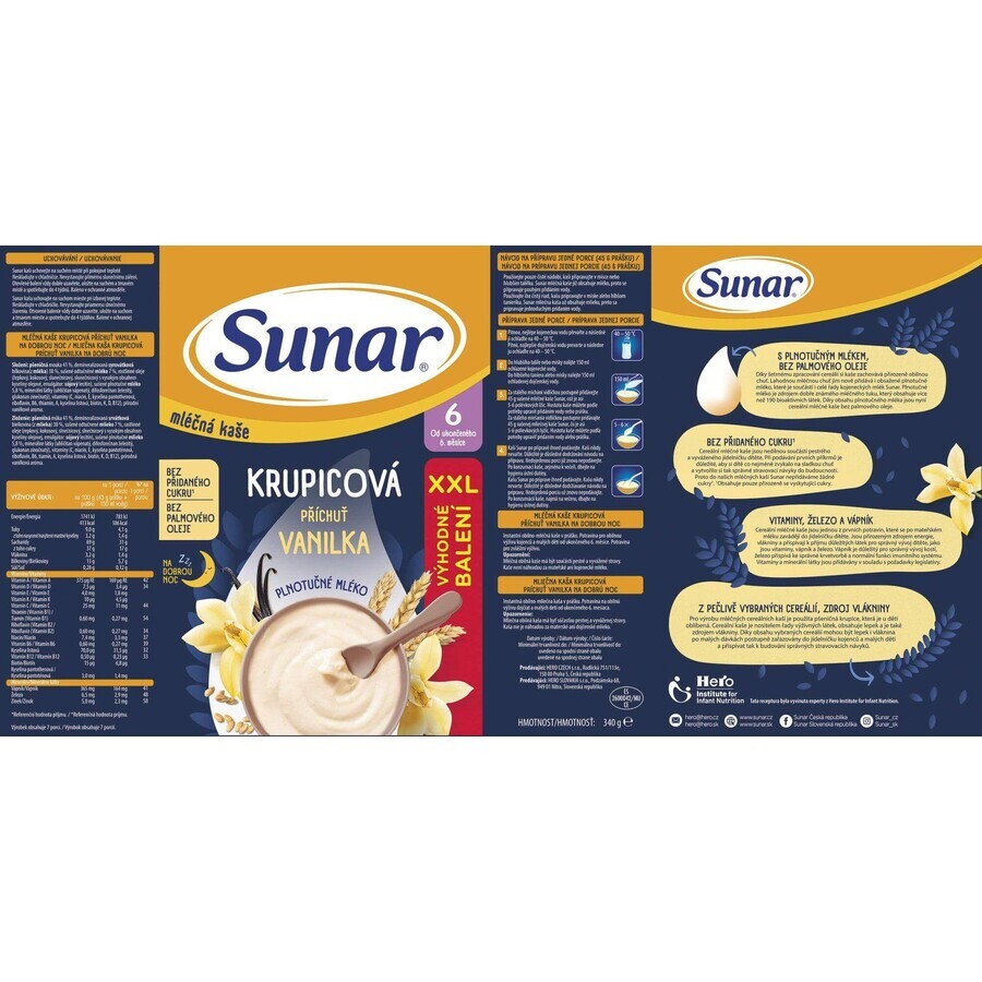 Sunar gachas de sémola de leche para dormir bien vainilla XXL 340 g